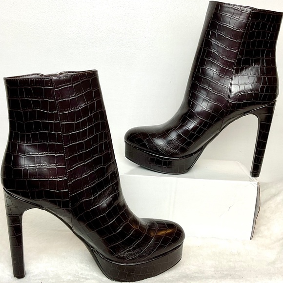 R GUESS Dark Brown Lapse Faux Leather Croc Stiletto High Heel Ankle Boot sz  8M - Picture 10 of 13